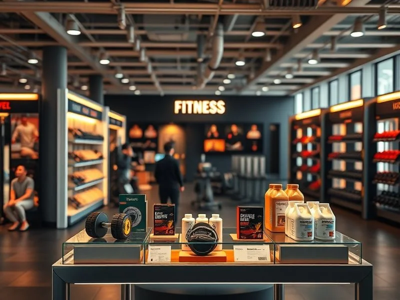 A wide, low-angle shot of a minimalist, futuristic fitness facility interior. Emphasize vast, open spaces, architectural concrete or dark metal walls, and dramatic, directional lighting in cool whites and deep blues. Large, sculptural, abstract art installations could be present, resembling advanced equipment without being literal. A sense of awe and scale, with clean lines and sharp shadows.
